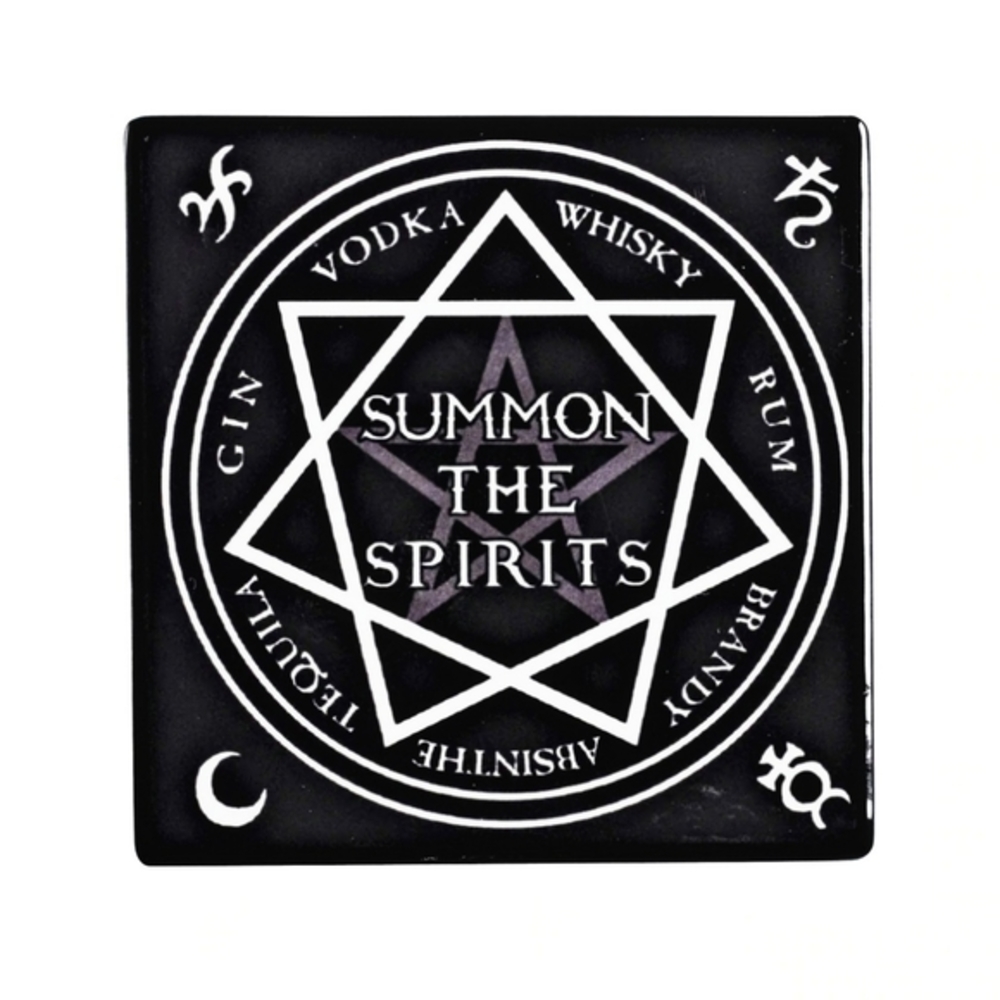 Alchemy Gothic ✦ Summon the Spirits Ceramic Coaster ✦ Black Gloss Occult Barware